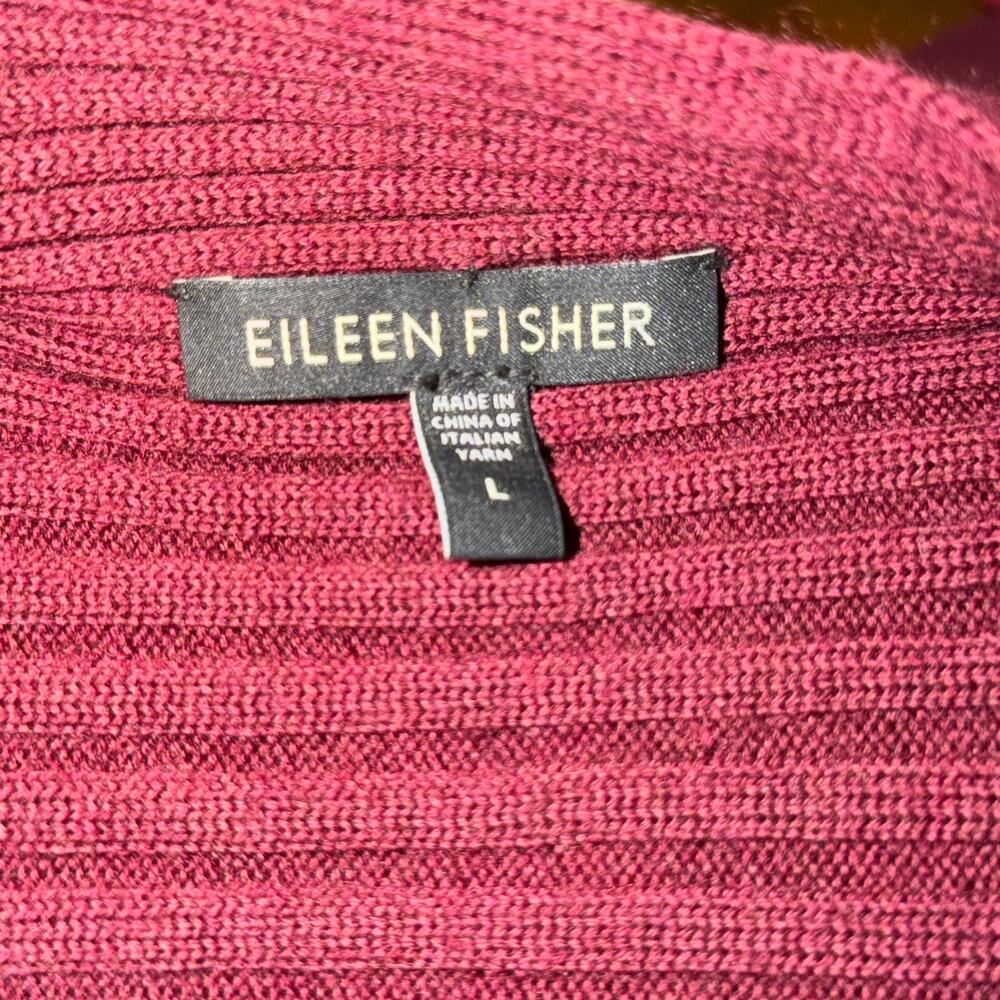 Eileen Fisher Merino Wool Open Front Ribbed Cardigan Sweater Burgundy Size Large - Picture 8 of 8